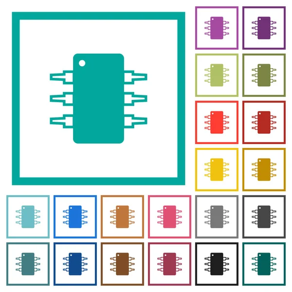 Ícones Cores Planas Circuito Integrado Com Quadros Quadrantes Fundo Branco — Vetor de Stock