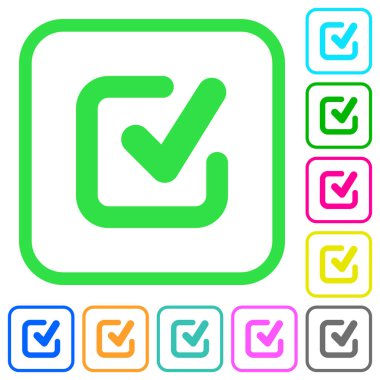 Beyaz arka plan üzerinde eğri Kenarlıklar onay işareti canlı renkli düz simgeler