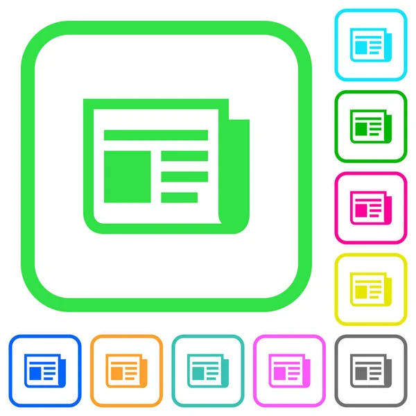 Nouvelles Vives Icônes Plates Couleur Dans Les Bordures Incurvées Sur — Image vectorielle