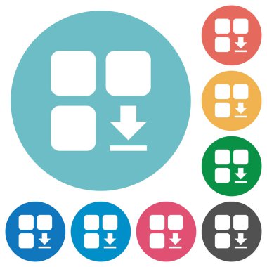 Download bileşeni düz beyaz simgeler üzerinde yuvarlak renkli arka planlar