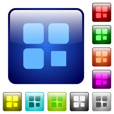 Parlak düğme kümesi bileşen dur simgeler yuvarlak Meydanı'nda renk