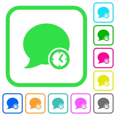 Blog yorum zaman canlı renkli düz simgeler beyaz arka plan üzerinde eğri sınırları içinde