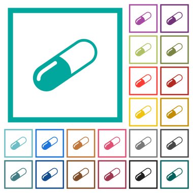 Hap düz renk simgeleri beyaz arka plan üzerinde çeyreği çerçeveli