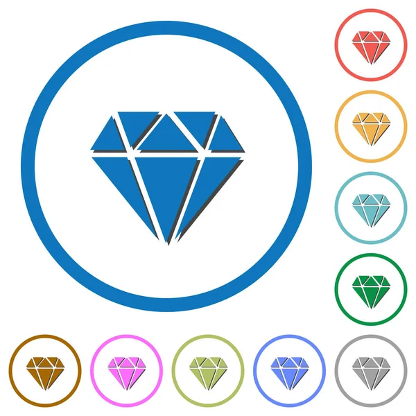 Iconos Vector Color Plano Diamante Con Sombras Contornos Redondos Sobre — Archivo Imágenes Vectoriales