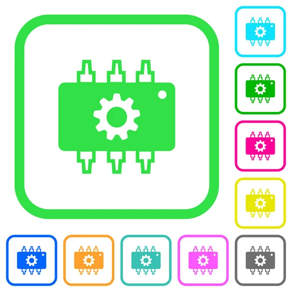 Paramètres Matériel Vives Icônes Plates Couleur Dans Les Bordures Incurvées — Image vectorielle