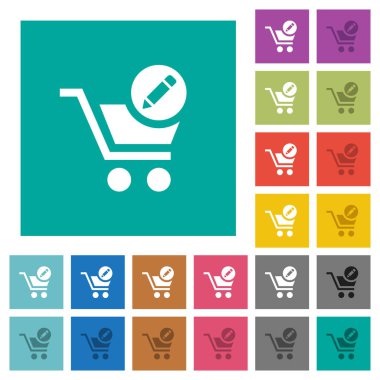 Sepeti öğeleri çok düz simgeler düz kare arka plan üzerinde renkli düzenleyin. Beyaz ve koyu kutsal kişilerin resmi varyasyon hover veya etkin efektleri dahil.