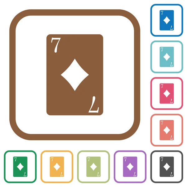 Επτά Από Διαμάντια Κάρτα Απλά Εικονίδια Στο Χρώμα Στρογγυλεμένο Τετράγωνο — Διανυσματικό Αρχείο