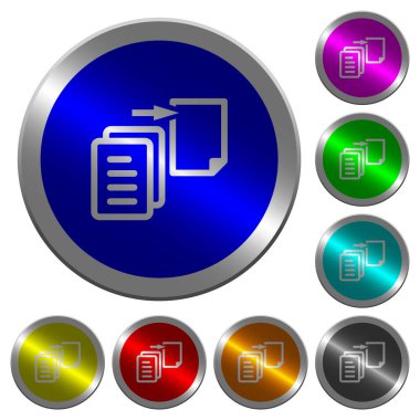 Dosya simgeleri yuvarlak parlak sikke benzeri renkli çelik düğmeler üzerinde hareket