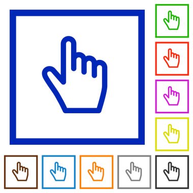 Kare kare beyaz arka plan üzerinde el imleç düz renk simgeleri