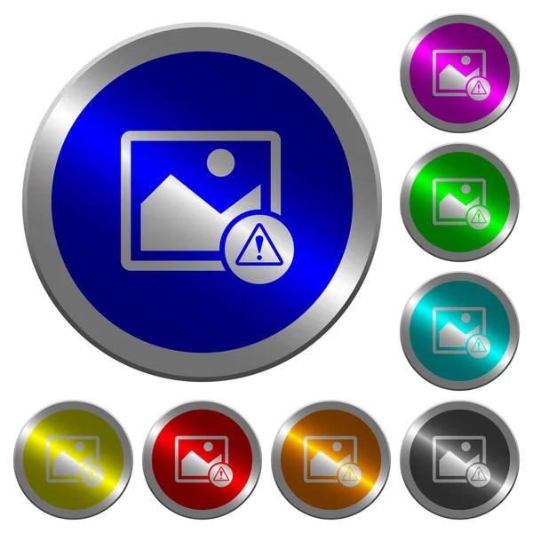 Iconos Advertencia Imagen Botones Redondos Acero Color Parecido Monedas Luminosas — Vector de stock