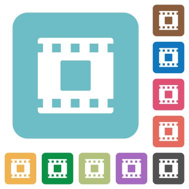 Yuvarlak renkli kare arka planlar üzerinde film stop beyaz düz simgeler