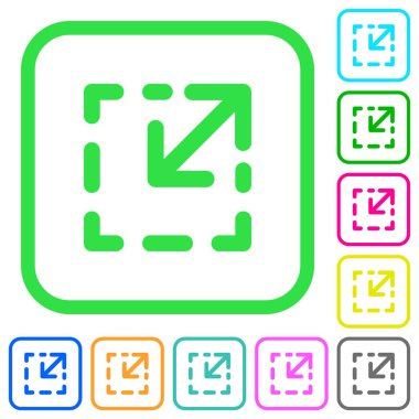 Beyaz arka plan üzerinde eğik kenarlık öğesinin canlı renkli düz simgelerini yeniden boyutlandırmak