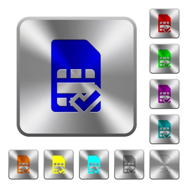 Yuvarlatılmış kare parlak çelik düğmeler üzerinde oyulmuş simgeler SIM kart kabul