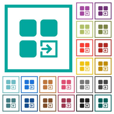 Beyaz arka plan üzerinde çeyreği çerçevelerle bileşeni düz renk simgeleri ithalat