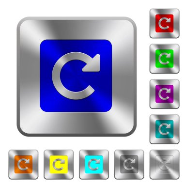 Yuvarlatılmış kare parlak çelik düğmeler doğru oyulmuş simgeleri döndürmek