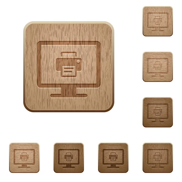 丸みを帯びた正方形に切り分けられた木製ボタン スタイルで画面を印刷します — ストックベクタ