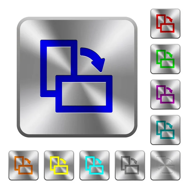 Rotation Des Icônes Gravées Droite Sur Des Boutons Carrés Ronds — Image vectorielle
