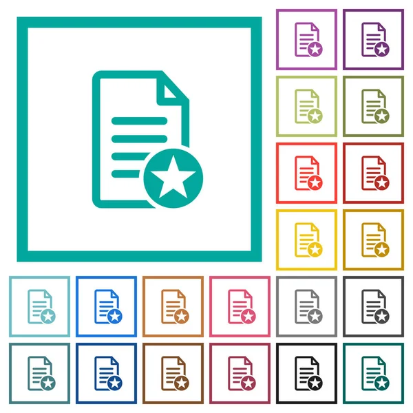 Document Favori Icônes Couleur Plate Avec Cadres Quadrants Sur Fond — Image vectorielle