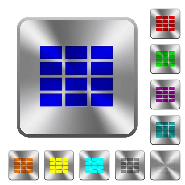 Tableur Gravé Icônes Sur Des Boutons Carrés Ronds Acier Brillant — Image vectorielle