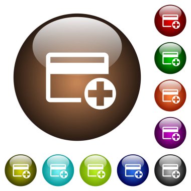 Yeni kredi kartı beyaz simgeler yuvarlak renkli cam düğmeleri ekleme