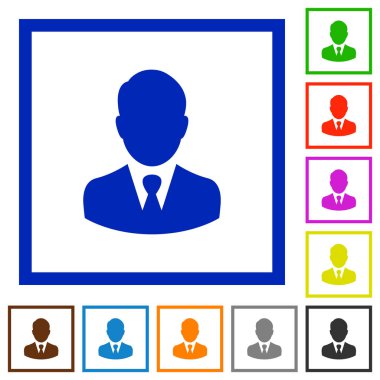 Kare kare beyaz arka plan üzerinde işadamı avatar düz renk simgeleri