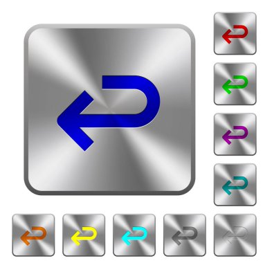 Geri ok simgeleri Yuvarlatılmış kare parlak çelik düğmeler üzerinde kazınmış.