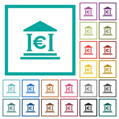Euro banka office düz renk simgeleri beyaz arka plan üzerinde çeyreği çerçeveli
