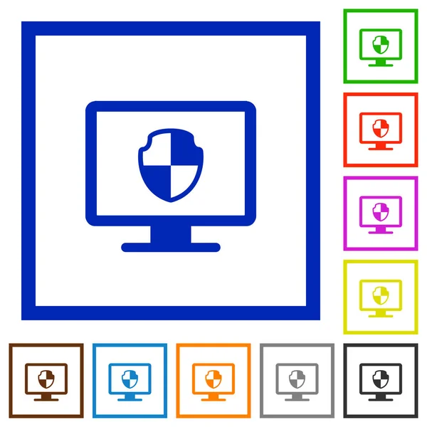 Seguridad Informática Iconos Color Plano Marcos Cuadrados Sobre Fondo Blanco — Vector de stock