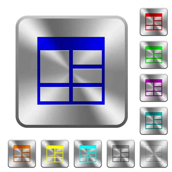 电子表格垂直合并表格单元格在圆角方形光泽钢按钮上雕刻图标 — 图库矢量图片