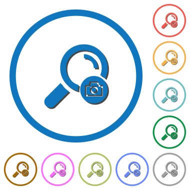 Yuvarlak arama Fotoğraf düz renk vektör simgeler gölgelerde ile özetliyor beyaz arka plan üzerinde