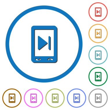 Mobil medya sonraki düz renk vektör simgeler beyaz arka plan üzerinde yuvarlak özetliyor gölgelerde ile