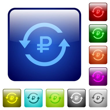 Rublesi ödeme geri simgeler Yuvarlatılmış kare renk parlak düğme kümesi içinde