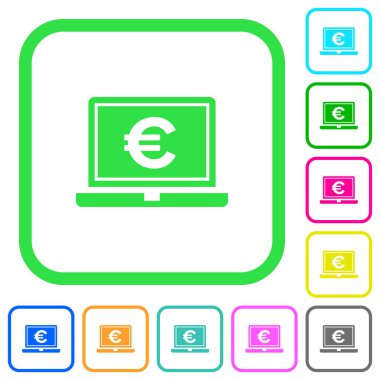 Dizüstü simgelerle Euro işareti canlı renkli düz beyaz arka plan üzerinde eğri sınırları içinde