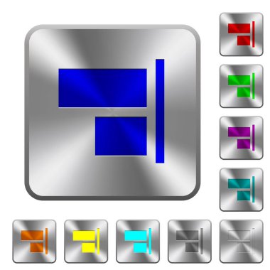 Yuvarlatılmış kare parlak çelik düğmeler üzerinde şu kazınmış simgeleri Hizala