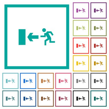 Çıkış işareti çeyreği kare beyaz arka plan üzerinde renkli simgelerle düz