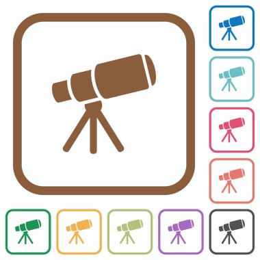 Uzay Teleskobu basit simgeler renkli kare kare beyaz arka plan üzerinde yuvarlak