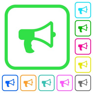 Beyaz arka plan üzerinde eğri sınırları megafon canlı renkli düz simgeler