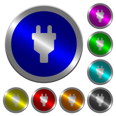 Yuvarlak güç konektörü simgeler üzerinde parlak sikke benzeri renk çelik düğmeleri