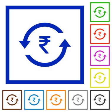 Kare kare beyaz arka plan üzerinde Rupisi ödeme geri düz renk simgeleri