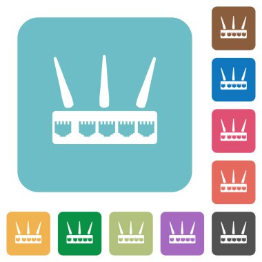 Kablosuz yönlendirici beyaz düz simgeler renk üzerinde yuvarlak kare arka planlar