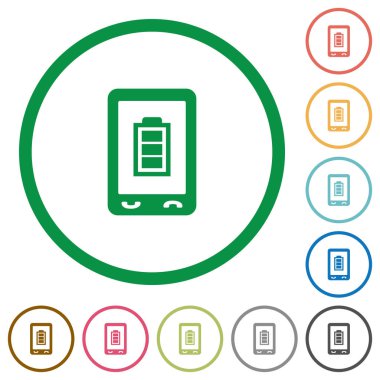 Mobil pil durumu düz renk simgeleri beyaz arka plan üzerinde yuvarlak özetliyor