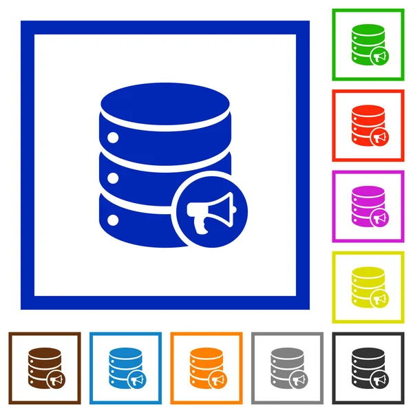 Base Données Alerte Des Icônes Couleur Plates Dans Des Cadres — Image vectorielle