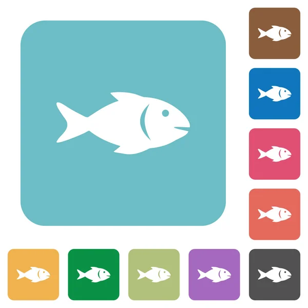Рыба Белые Плоские Иконки Цветных Округлых Квадратных Фонов — стоковый вектор