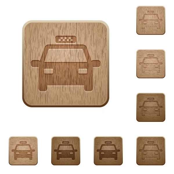 Taxi Rounded Square Carved Wooden Button Styles — Stock Vector