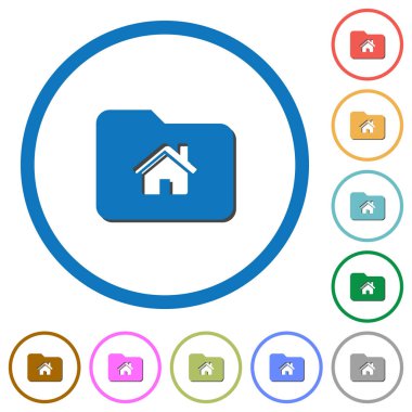 Beyaz arka plan üzerinde yuvarlak özetliyor gölgelerde ile giriş klasörü düz renk vektör simgeleri