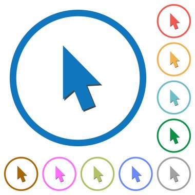 Yuvarlak fare imleç düz renk vektör simgeler gölgelerde ile özetliyor beyaz arka plan üzerinde