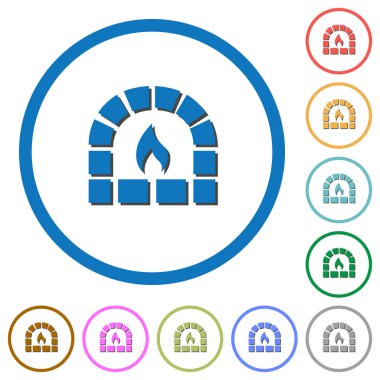 Yuvarlak taş fırın düz renk vektör simgeler gölgelerde ile özetliyor beyaz arka plan üzerinde