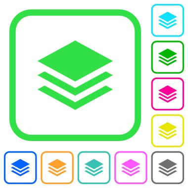 Beyaz arka plan üzerinde eğri sınırları içinde canlı renkli düz simgeler Katmanlar