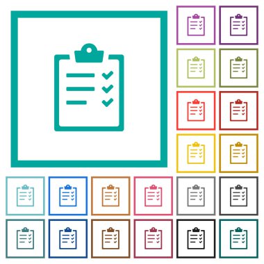 Görev listesi düz renk simgeleri beyaz arka plan üzerinde çeyreği çerçeveli