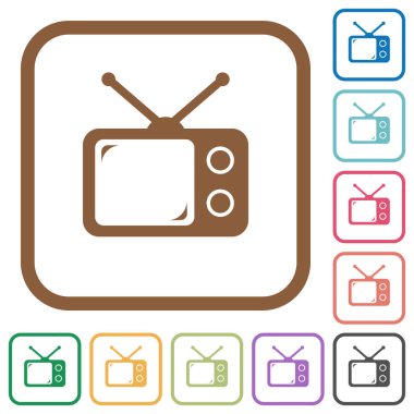Kare kare beyaz arka plan üzerinde renkli Vintage retro televizyon basit simgeler yuvarlak